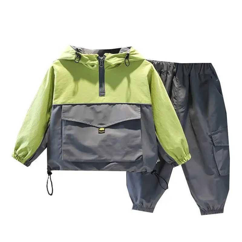 Boys Clothes Set Spring and Autumn New Handsome Childrens Hooded Panel Sweater Pants 2-Piece Baby Casual Sportswear R250606