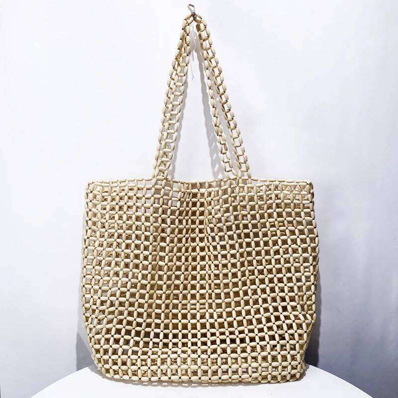 National Large Capacity Beach Tote Bags For Women Designer Handbag Purses 2025 New In Wood Woven Hollow Underarm Shoulder