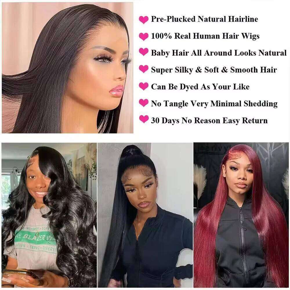 200 Density 13x4 13x6 HD Human Wigs Straight 360 Frontal PrePlucked 5x5 Closure Lace Wig Remy Hair
