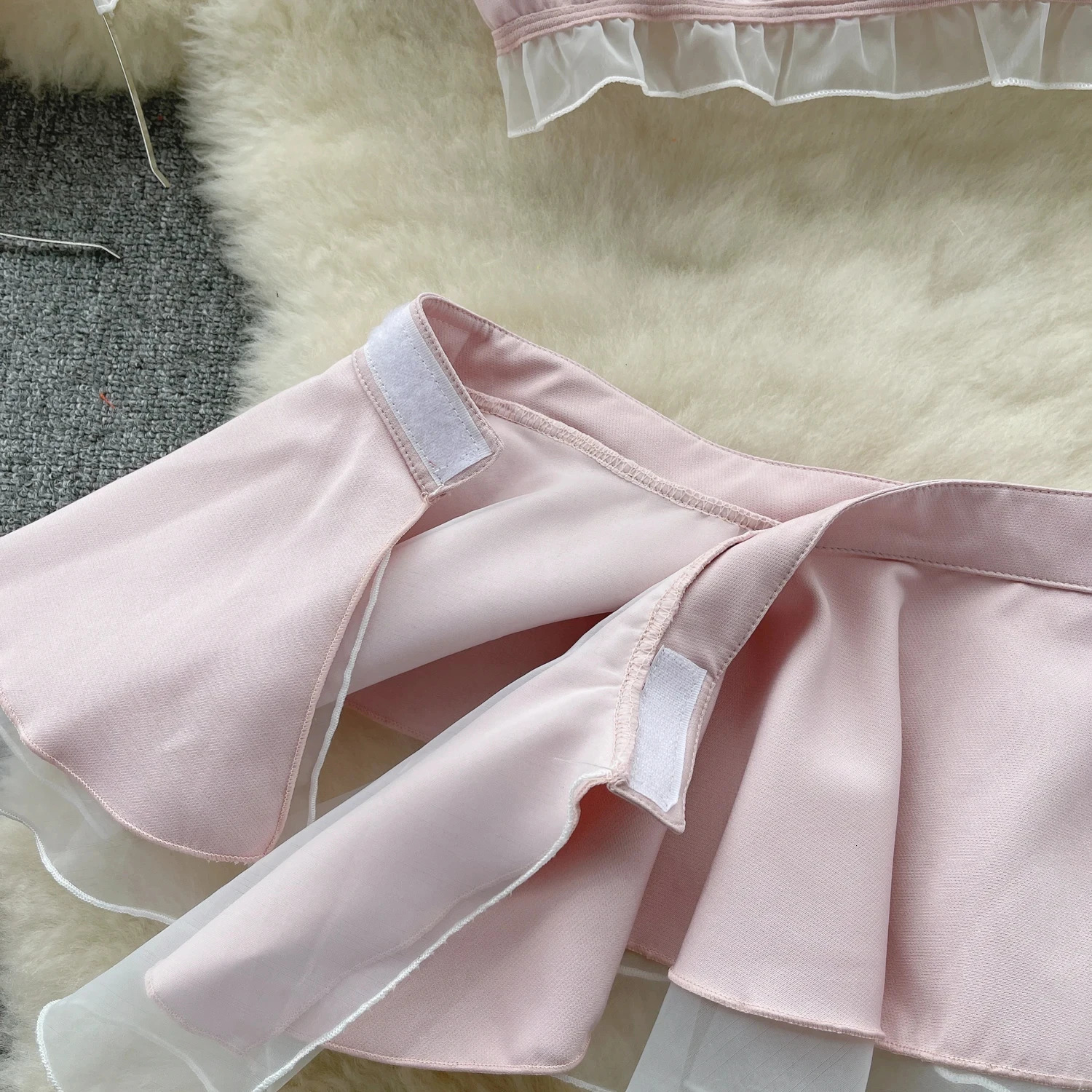 Pink Sexy Cosplay Nurse Uniform Ruffled Bubble Sleeve Crop Top sweet Girl Cute Two Layer Mini Skirt 2-piece Set Women Clothes 250603