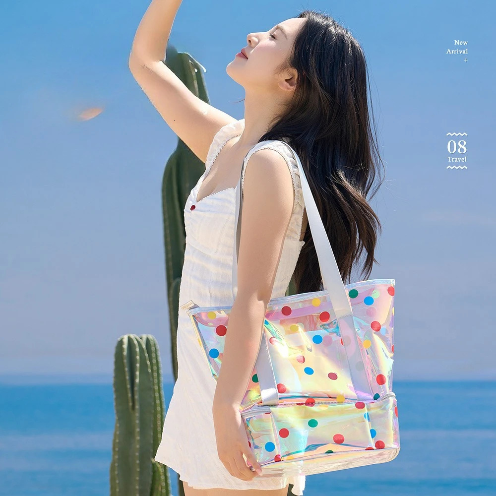 PVC Shine Tote Organizer Iridescent Waterproof Toiletry Bag Beach VacationSwimwear Storage Pouch 250605