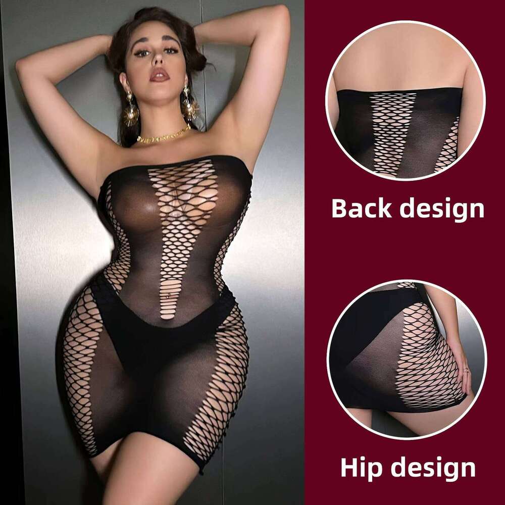 Off Shoulder Women Mesh Sheer Control Slips Erotic Lingerie Femme Sexy See Through Babydoll Body Stockings Dress