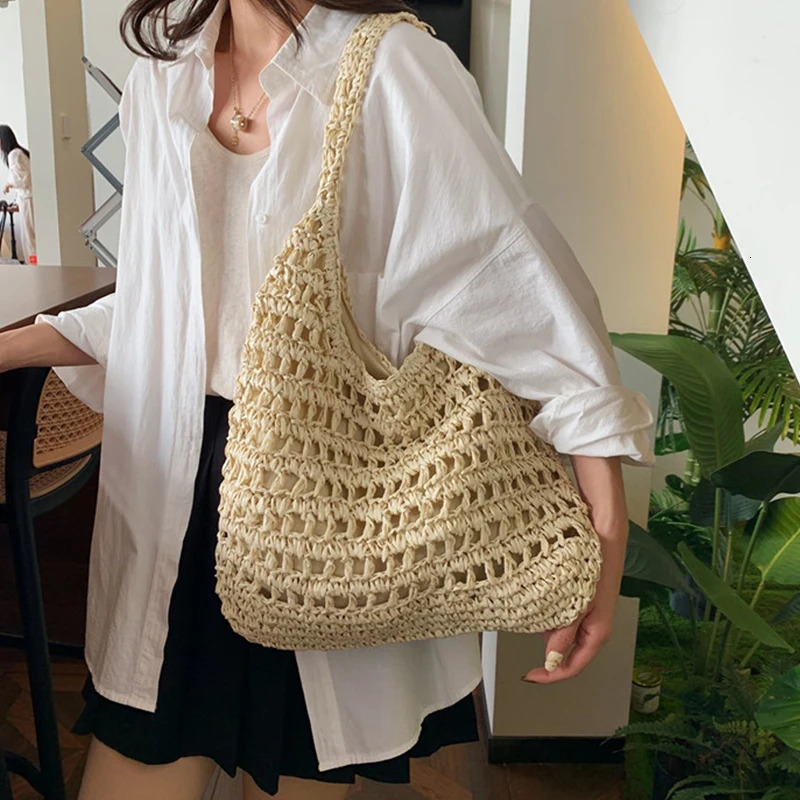 Summer Straw Woven Bag for Women Shoulder Raffia Paper Rope Boho Beach Handbags Casual Messenger Crossbody Female Purse 250605