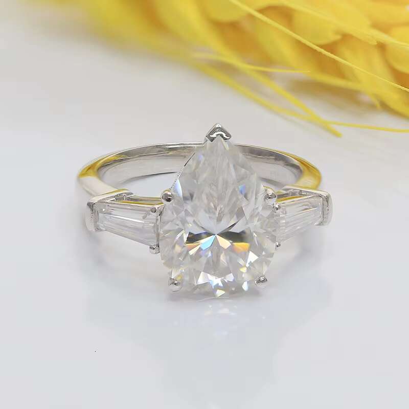 Large 5ct Fancy Cut Pear Moissanite Ring DEF VVS Sterling Silver925 Lab Diamond Engagement Wedding Ring