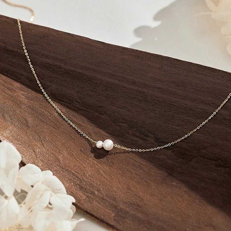 1pc fashionable European and American style stainless steel simple oval white pearl necklace sweet and feminine ins accessory Y250605