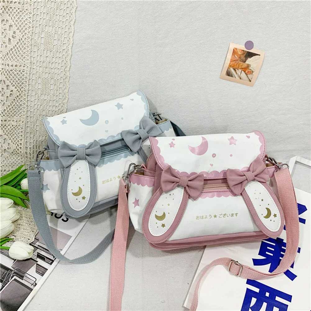 Women Lolita Bow Tie Fashion Shoulder Bags Japanese Style Cute Rabbit Crossbody Bag Girls Kawaii Satchel Bag Sweet Messenger Bag M250606