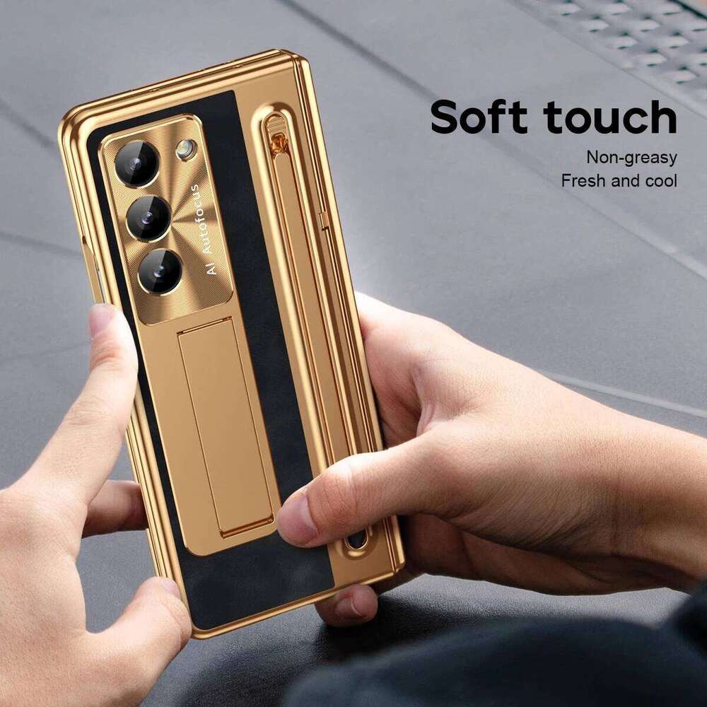 RENGZ Slot with Glass Film For Samsung Galaxy Z 6 Fold 5 4 Case Anti-fall Hinge Leather Protection With S Pen Cover