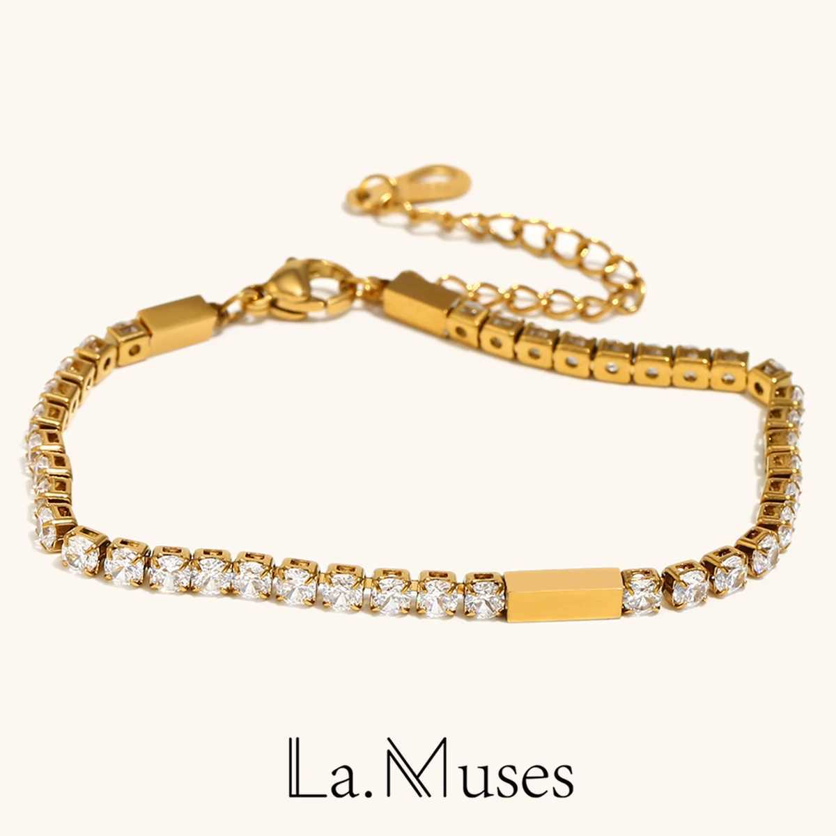 The.Muses Shiny Luxury 3MM Cubic Zirconia Chain Stainless Steel Womens Bracelet Fashion Premium Jewelry Gift W250606