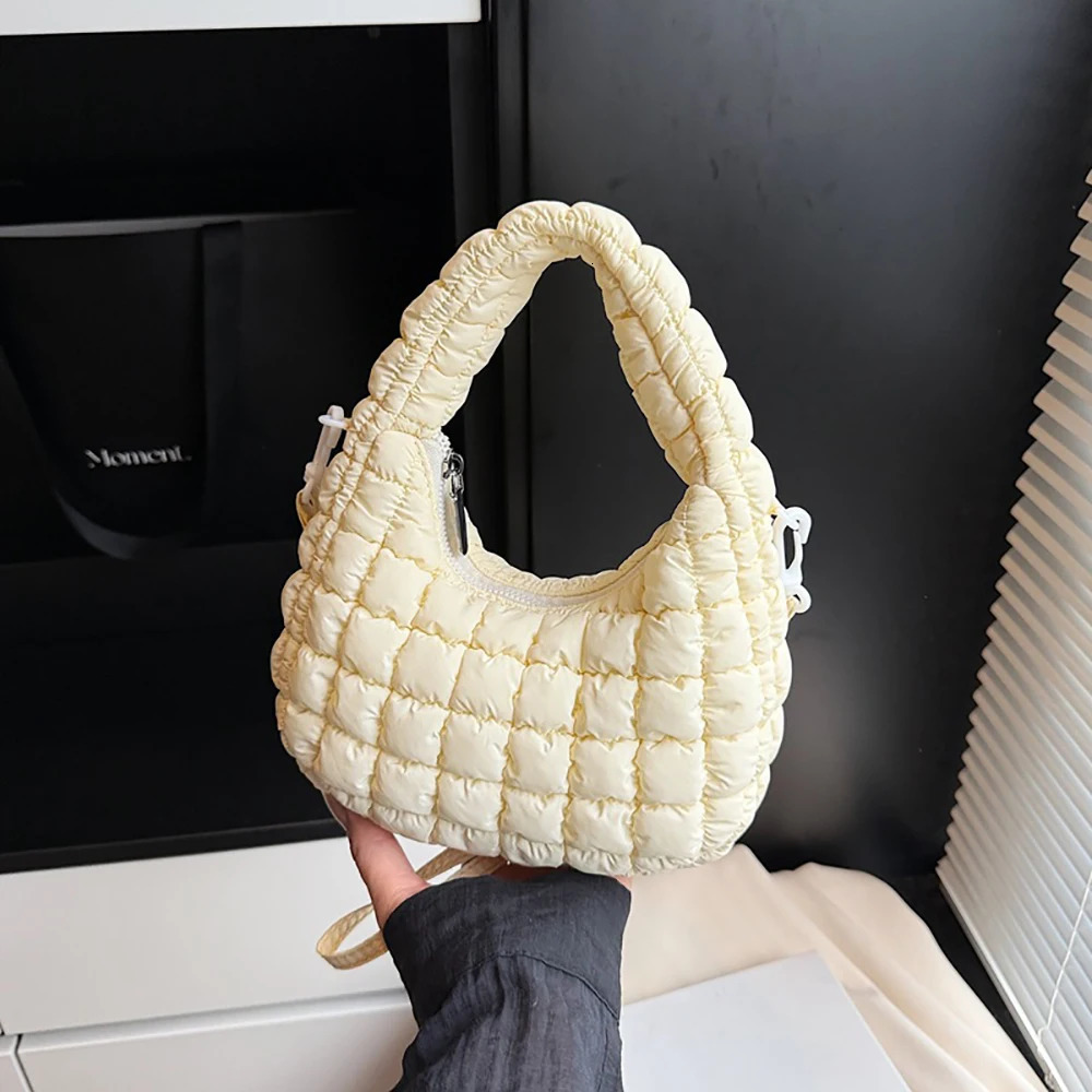 Women Soft Plaids Pleated Handbags Casual Solid Color Zipper Versatile Crossbody Bag Daily Commute All-Match One Shoulder Bags 250605