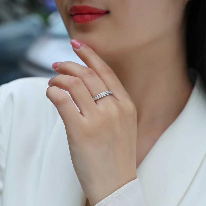 925 Sterling Silver 2mm Moissanite Ring Eternity Sparkling Full Body Luxury Diamond Ring Wedding Jewelry GRA W250606