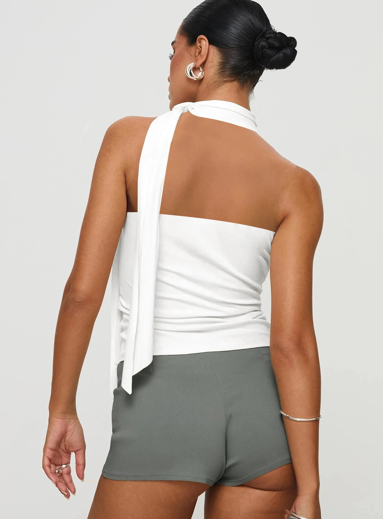 Women Sexy And Elegant Sleeveless High Neck Slim Fit Vest Nightclub Street Style White Strap Casual Upper Outer Garment 250605