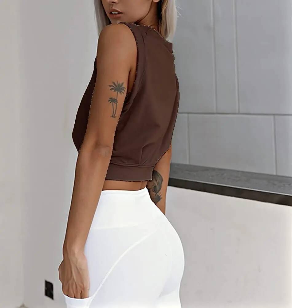 Crop Top Cotton for Women Cute Sleeveless Yoga Tops Running Gym Workout Shirts Casual Fiess Loose Female T-Shirt