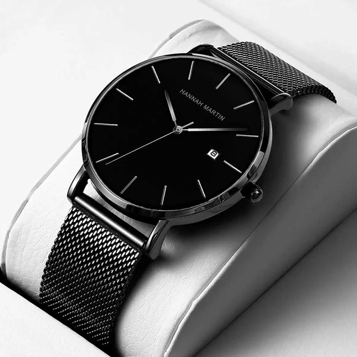 Classic Bauhaus Design Men Watch Dark Blue Japan Quartz Waterproof Stainless Steel Fashion Business Calendar Ultra Thin Watches Y250605