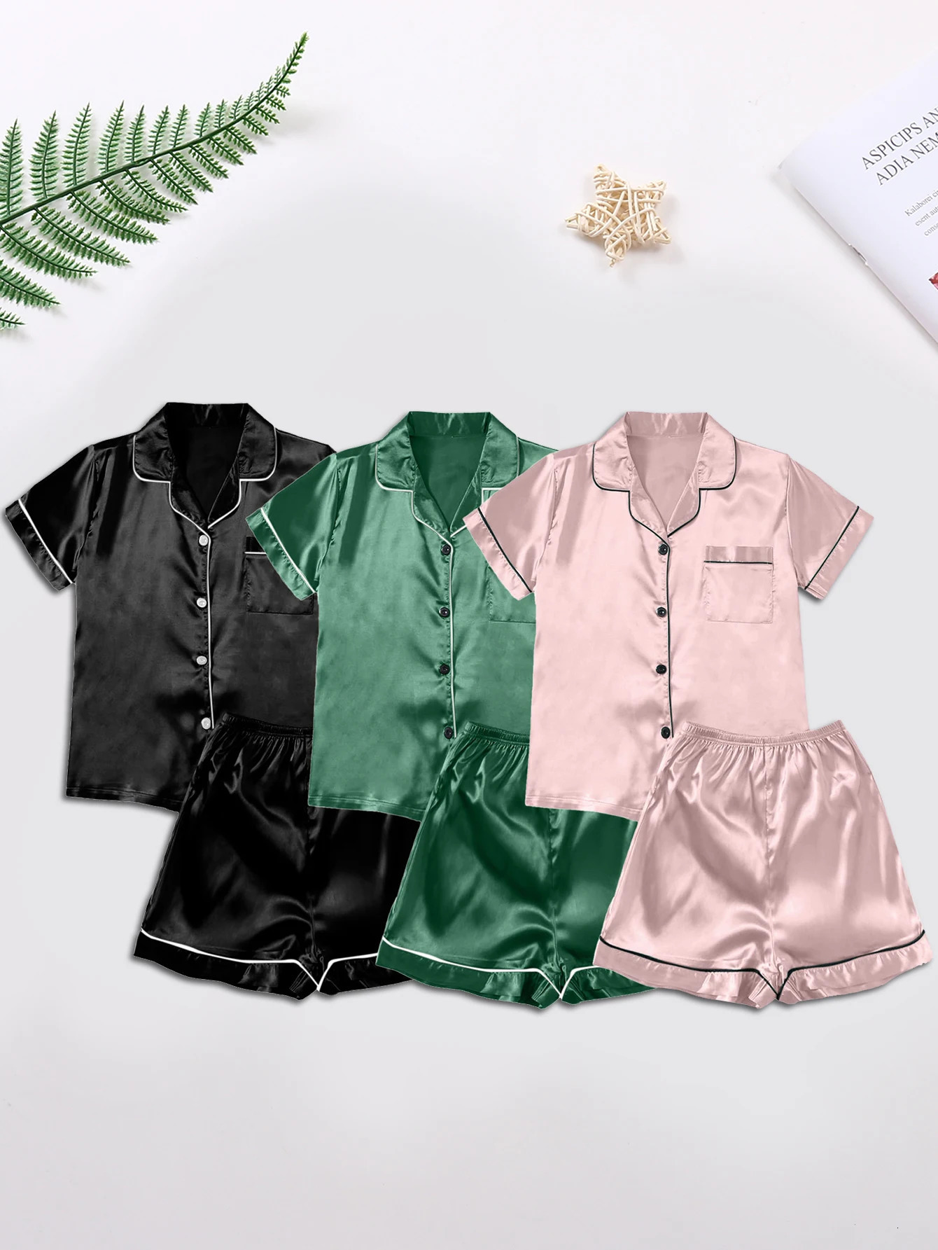 Women Pajamas Ice Silk Multi-Piece Nightgown Summer Set Comfortable Home Wear BlackGreenPeach XXXL 250530