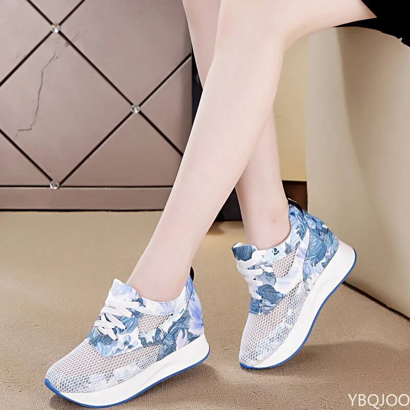 Ddmyoutdoor Women Internal Increase Sneakers Spring Wedges Ladies Casual Sports Little White Shoe Summer Mesh Thick Sole Vulcanized Outdoor Shoes