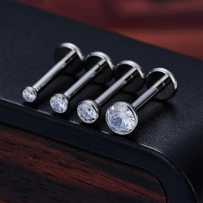 10Pc/50Pc G23 Ttianium Labret Ear Lip Stud Jewelry Square CZ Stone Cartilage Tragus Earring Tongue studs Threaded Body Jewelry 250605