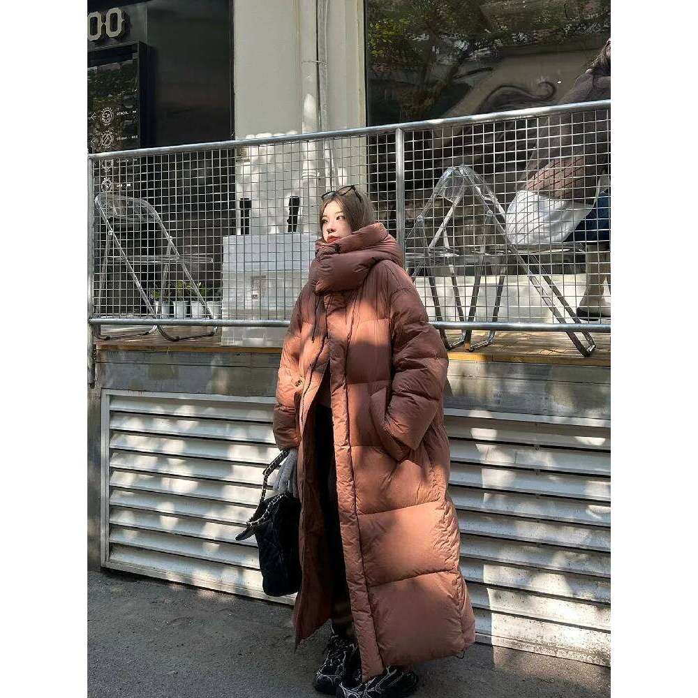 Winter Women Casual Long Sleeve Outerwear Solid Color Hooded Maxi X-Long Parkas Jacket Oversized Single Breasted Warm Coat
