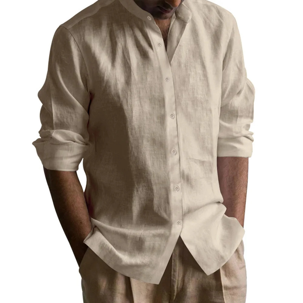 Mens Henley Shirts Cotton Linen Open Stitch Lightweight Breathable Solid Color Slim Fit Men Shirt 250605