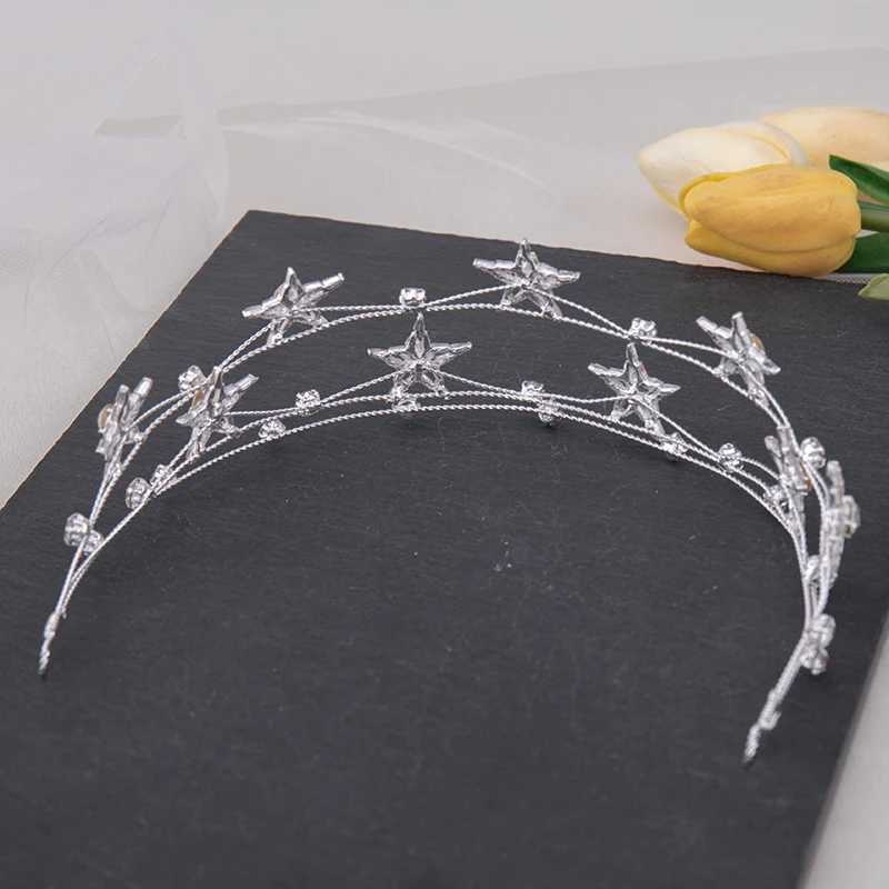 Fashion Wedding Tiara New Girl Silver Star Crystal Headband Bridal Wedding Hair Accessories Headbuckle Womens Jewelry Z250605