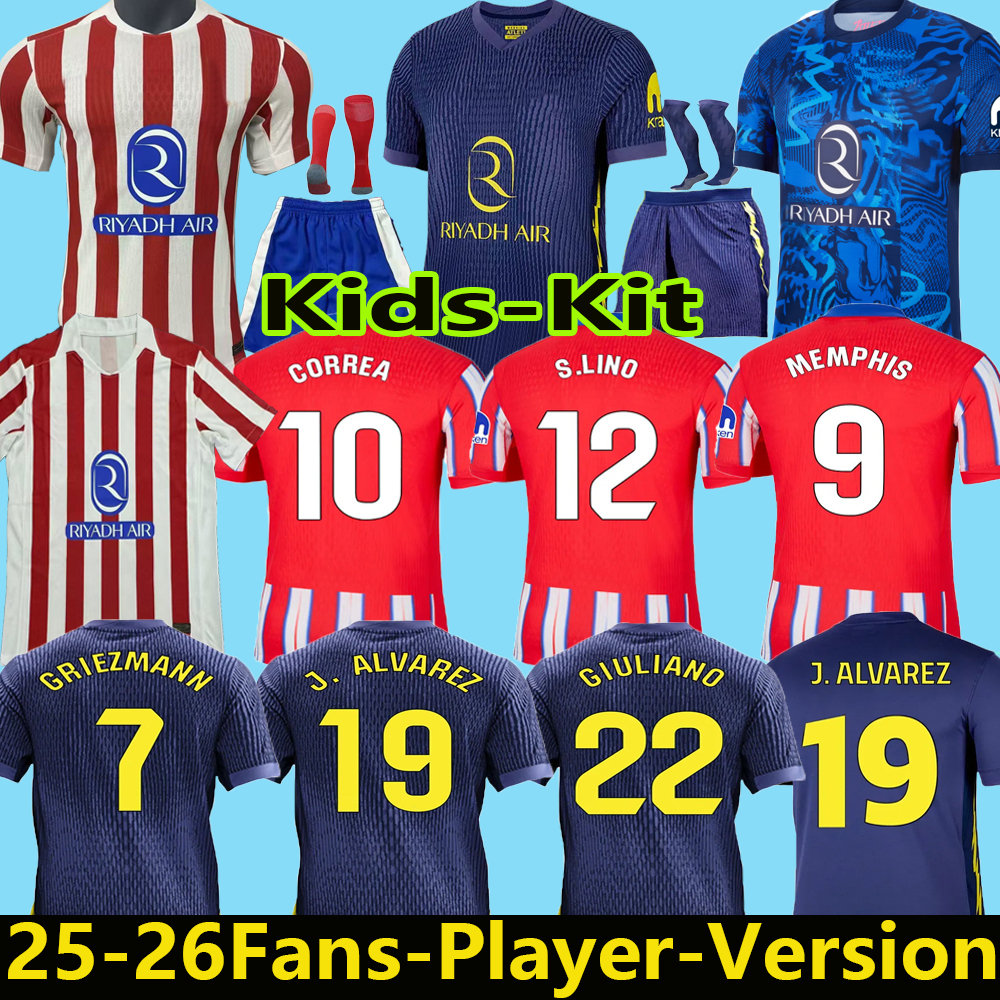 Atletico Madrids Soccer Jerseys 2025 2026 GRIEZMANN BARRIOS J. ALVAREZ GIULIANO M.LLORENTE Camisetas de futbol atletico madrids LEMAR men kids kit Football Shirt888