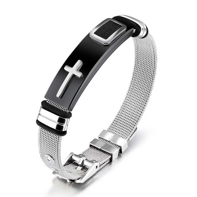 Cross Stainless Steel Mesh Belt Bracelet Fashion Mens Wrist Bracelets On Hand Classic Bracelet Adjustable Jewelry 2021 Jewelry W250606