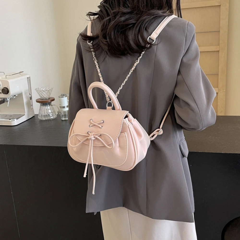 Korean Style Drawstring Lace-Up Backpacks for Ladies Womens Chic Solid Color All-Matched Backpack Hand-Held Versatile Packs 250605