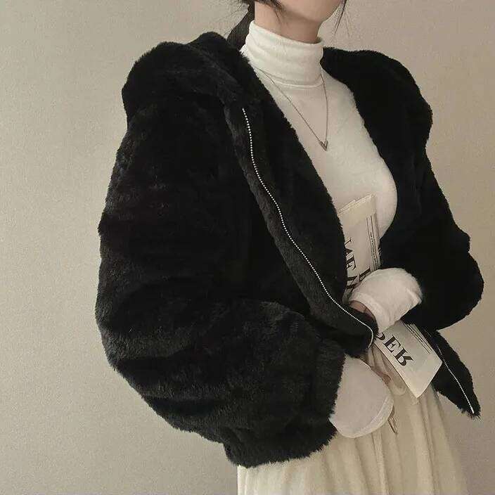 Winter Women 2024 New Korean Fur Zipper Loose Hoodies Over Coat Thick Warm Plus Size Female Plush Casual Coats