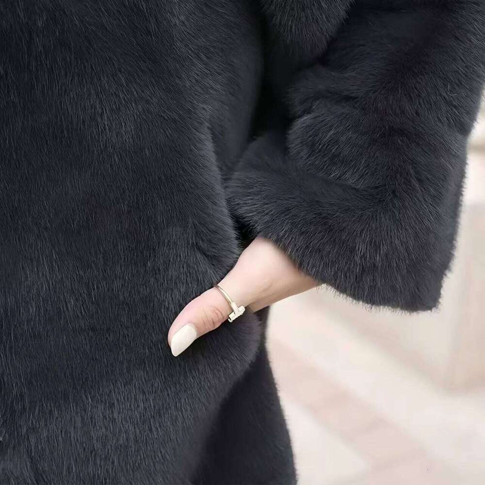 New Faux Mink Fur Coat for Women, Single Breasted Jacket,Korean Outwear,Hooded, Quilted, Thick , Autumn and Winter