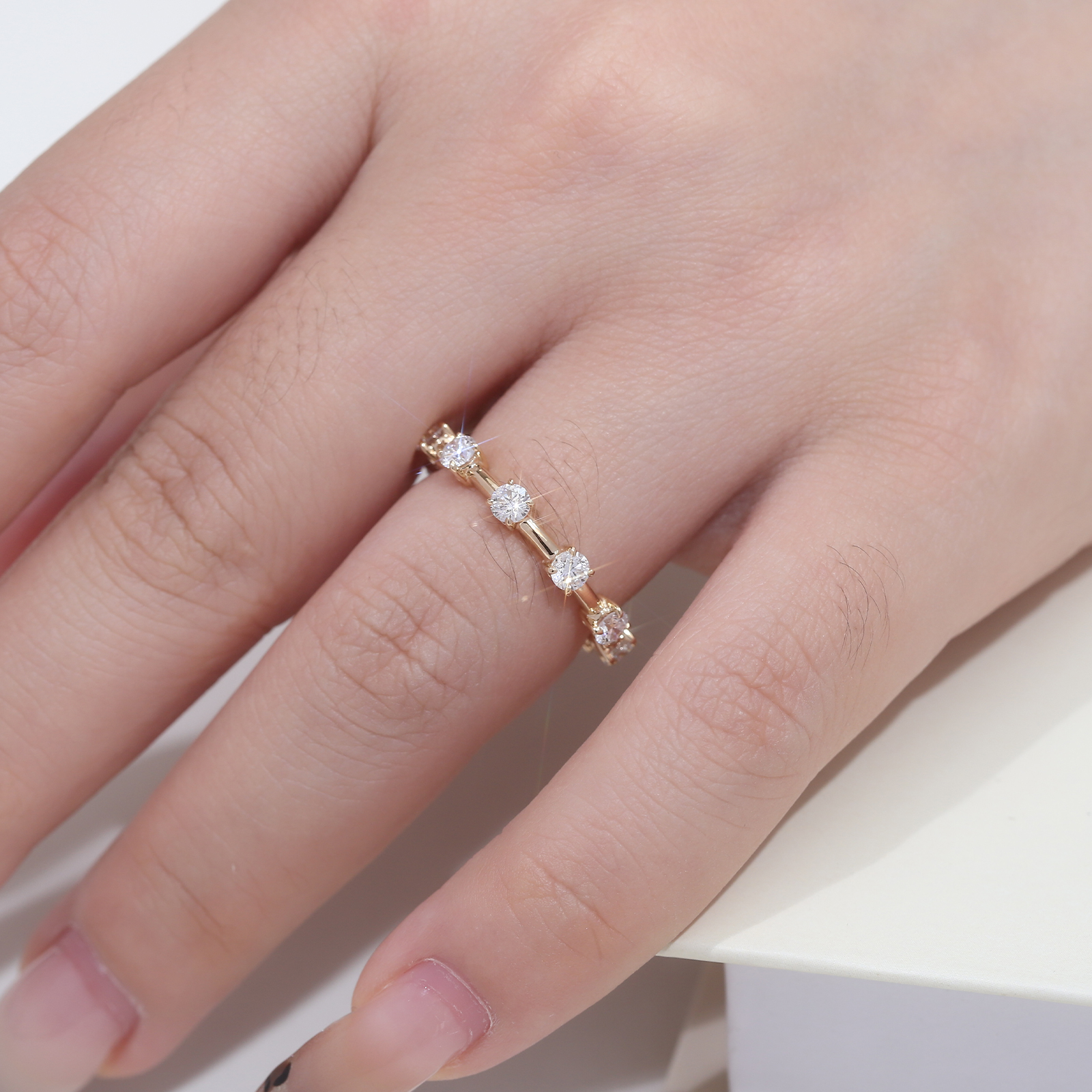 Provence Jewelry Custom Fine Jewelry 18K 14K 10K Yellow Gold Vermeil Elegant Engagement Rings DEF VVS Lab Grown Diamond Station Wedding Band Ring