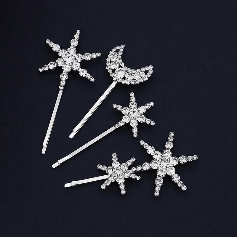 Star Moon Hairpins Clips Wedding Hair Accessories For Women Party Shining Rhinestone Hairgrips Girls Bridal Hair Clips Jewelry Z250605