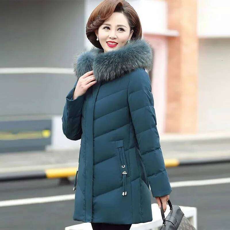 Size 5XL Mother Winter Coat With Fur Collar Elderly Cotton Womens Thicken Down Padded Jacket Hooded Parka