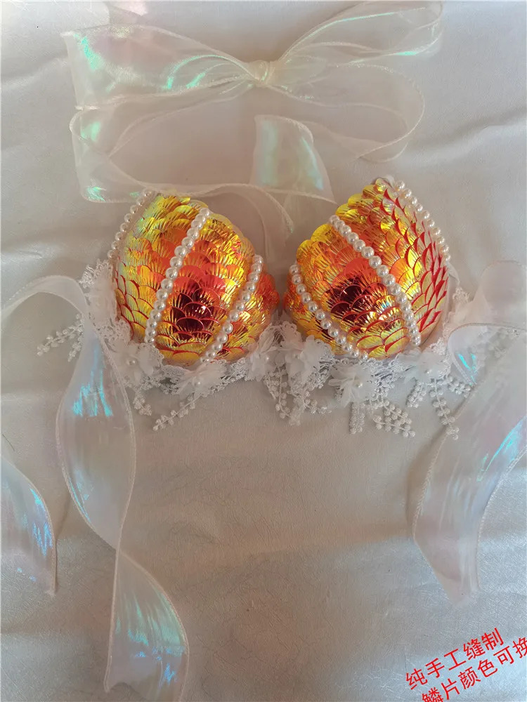 Mermaid Sequins Seashell Bikini Top Bra Oceanarium Bar Table Performance Clothes Electric Festival Fishtail Leather 250530