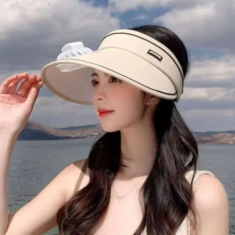 Summer Large Brim Empty Top Sunscreen Cap USB Fan Hat for WOMENS Leisure Outdoor Sports Travel Cycling Sun Hat Beach Fan Cap 250603