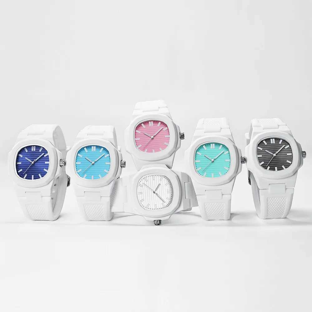 Square Stripe Color Silicone Men Watches Luxury Brand Waterproof Quartz Sport Couple Wristwatch Lover Gifts Watches for Men Y250605