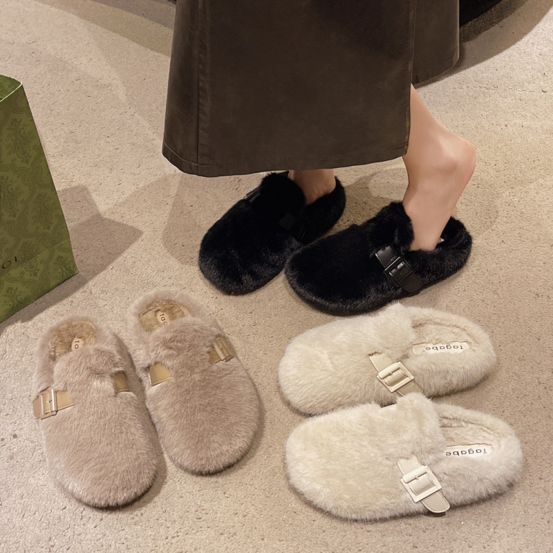 2025 free shipping autumn and winter new designer shoes, women's fur slippers, fashionable outerwear, half mop cotton mop black brown