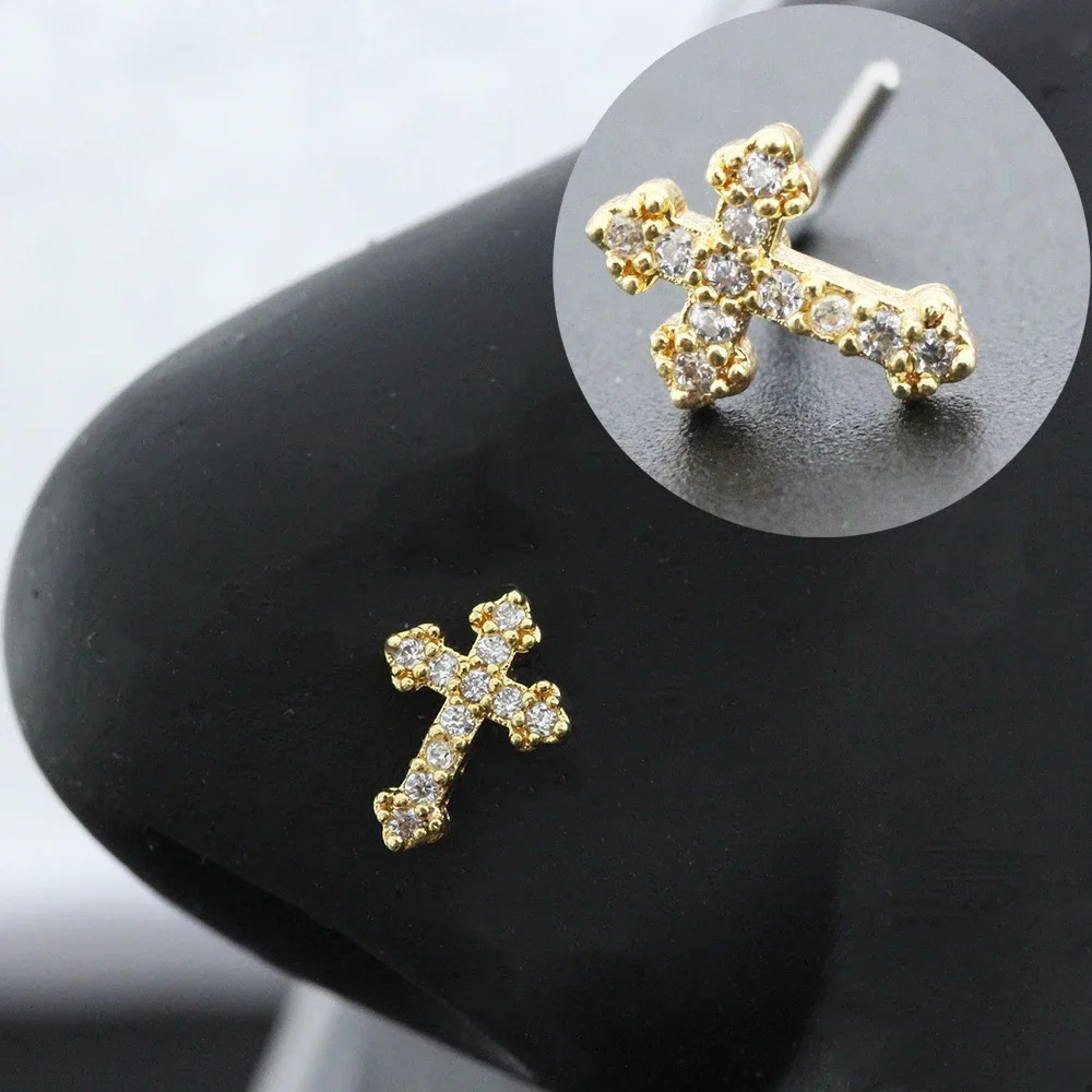 20G Steel Nose Rings for women Cross Nose Piercing Jewelry Body Jewelry Shiny CZ Cross Dangle L Shape Nose Studs 250605