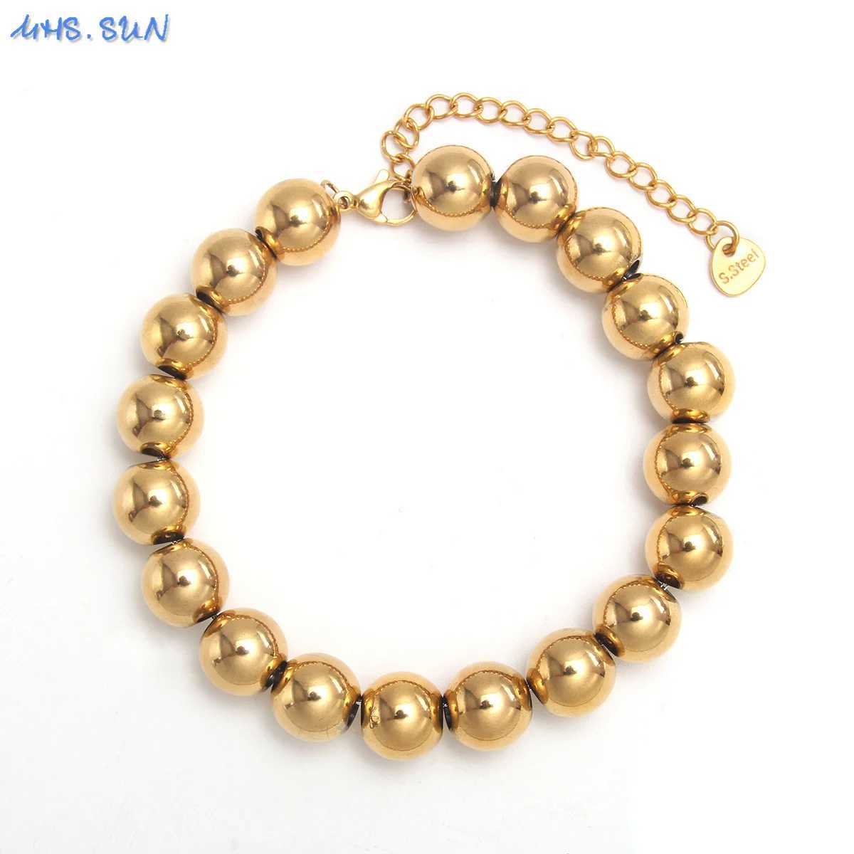 MHS.SUN Waterproof Smooth Beads Bracelet Adjustable Gold Silver Color Stainless Steel Round Balls Bracelets Unisex Party Jewelry W250606