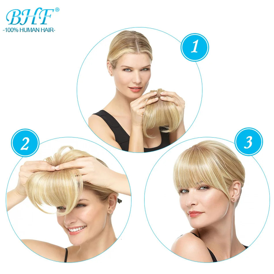 BHF Human Hair Bangs Natural Bang Hair 3 Clips in Bangs Fringe With Temples 250529
