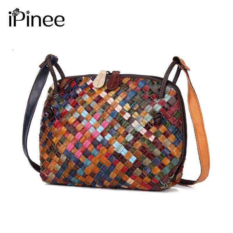 Ipinee Women Colourful Purse Weave Crossbody Genuine Leather Shoulder Zip Bag Designer Vintage Ladies Handbags