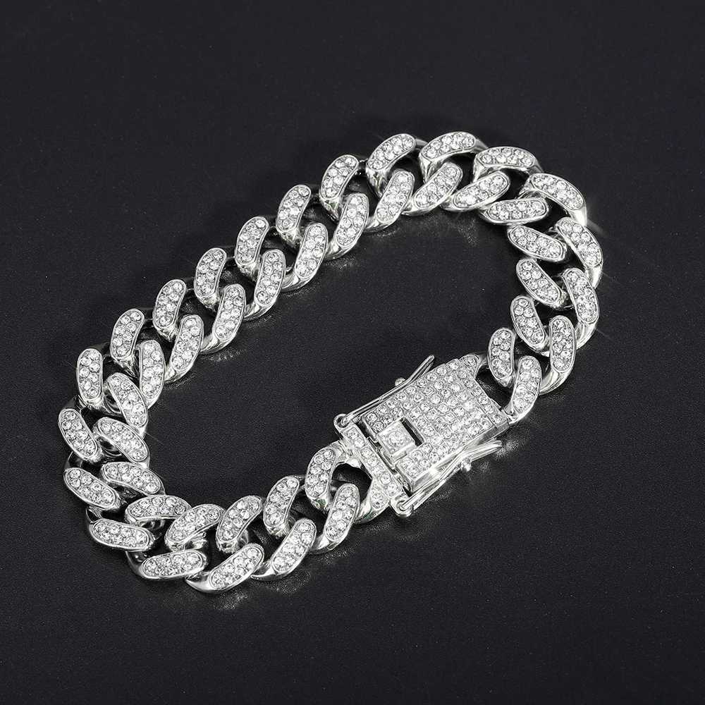 New Hip Hop Shiny Cuban Link Chain Bracelet for Women and Men Gold Color Rhinestone Iced Out Chain Bracelets Punk Wristband Jewelry Gift W250606