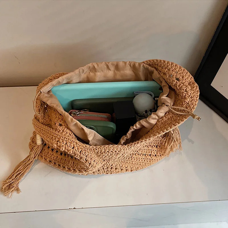 Crochet 2IN1 Shoulder Bag Set For Women Raffia Boho Rattan Summer Beach Vacation Tote Bags Knitted n Handbags Female 250605