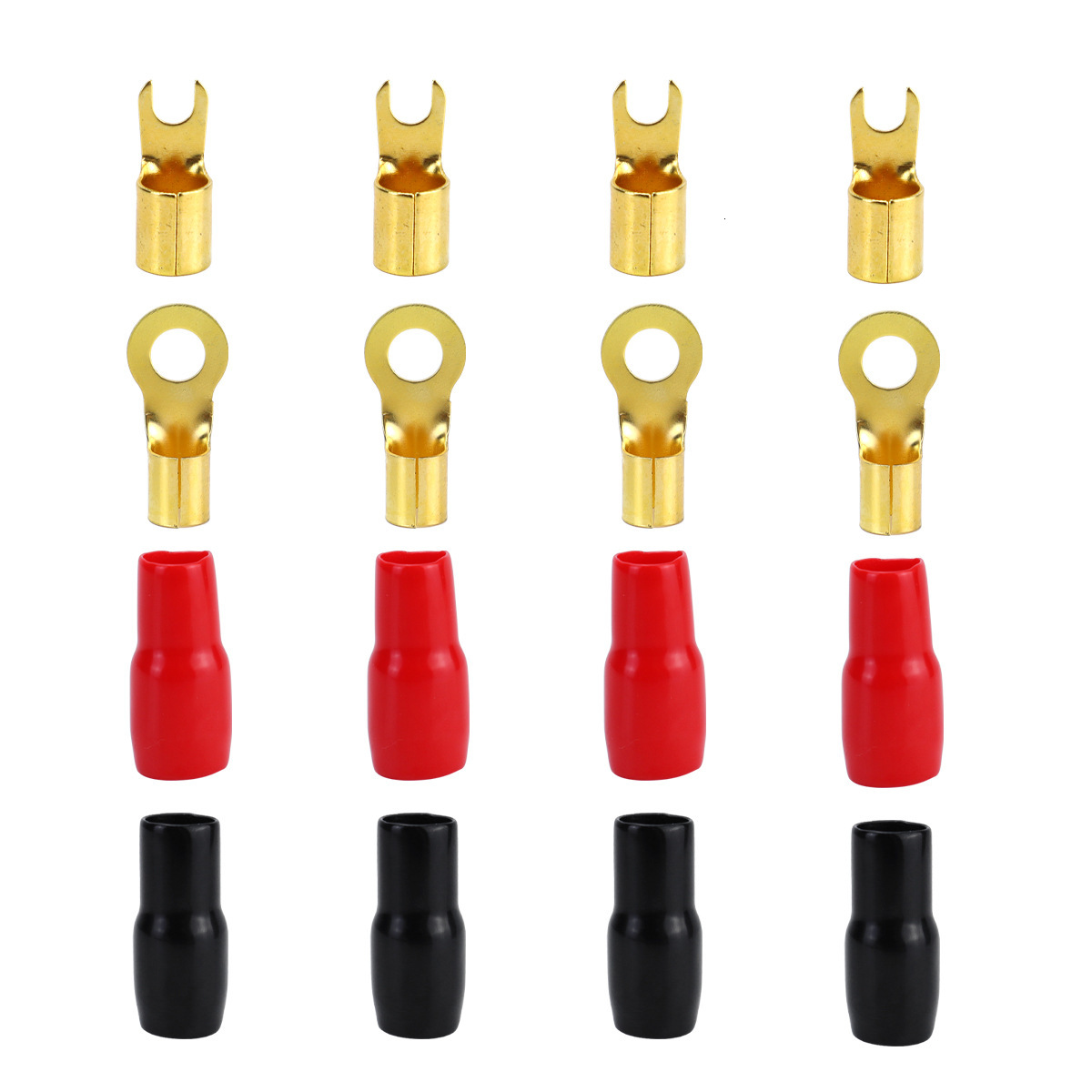 Car Audio Modification Round Fork Brass Terminal Block Red Black Insulated Soft Sheath High Temperature Resistant Set