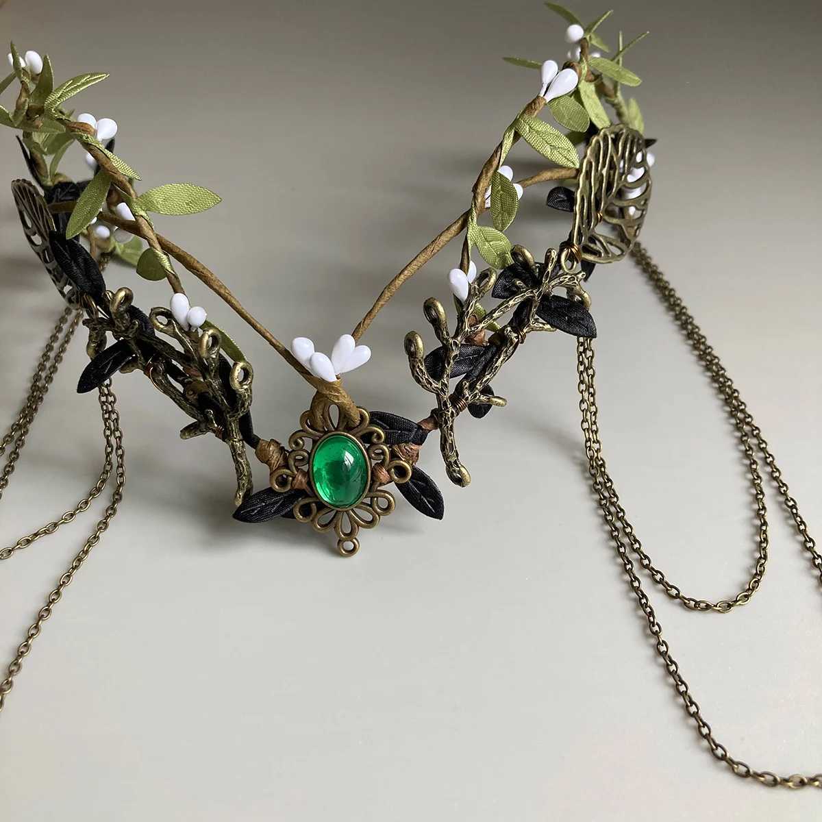 FAiry Antler Crown Woodland Elf Chain Tiara Witch Crown with Circle Bridal Elven Costume Headband Fantasy Wedding Headpiece Z250605