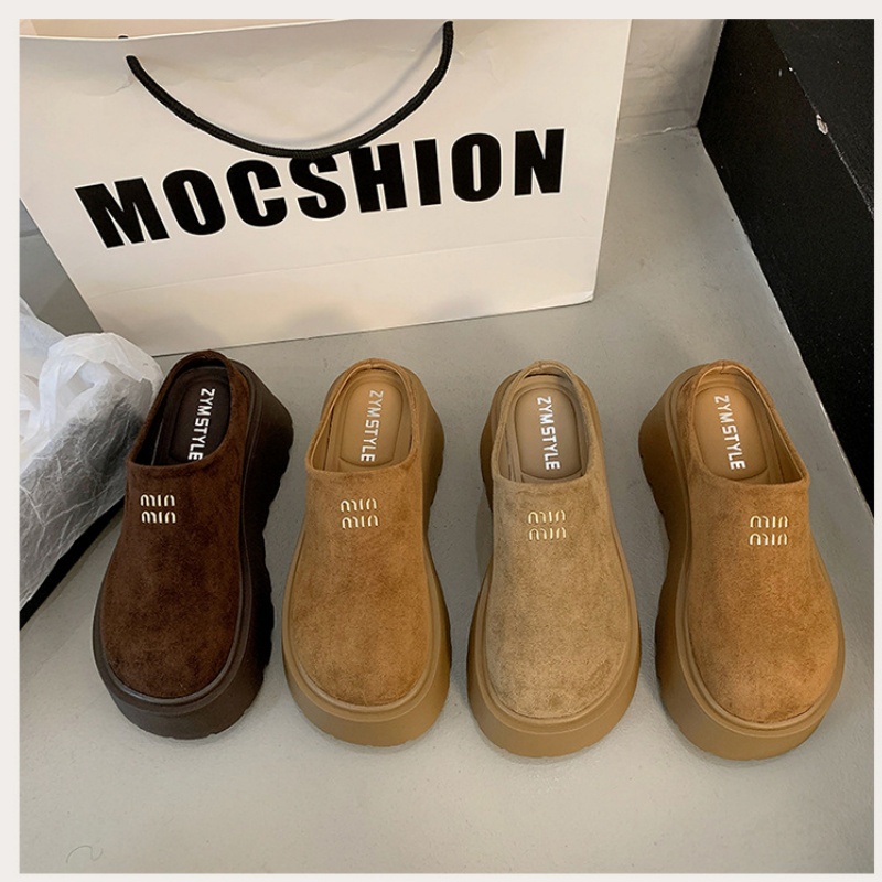 2025 free shipping autumn and winter new designer shoes, women's thick soled Boken shoes, half flip flops with toe caps
