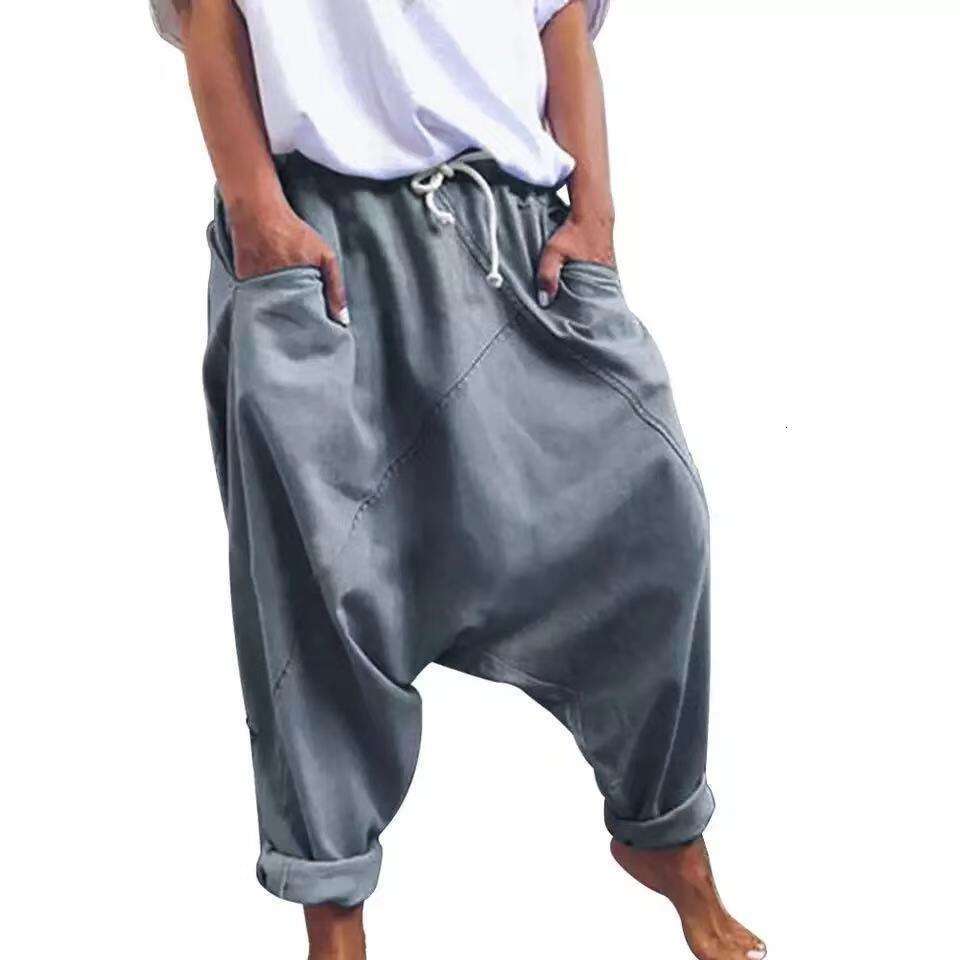Autumn New Casual Elastic Waist Drop Crotch Fashion Drawstring Harem Women Long Pants B5