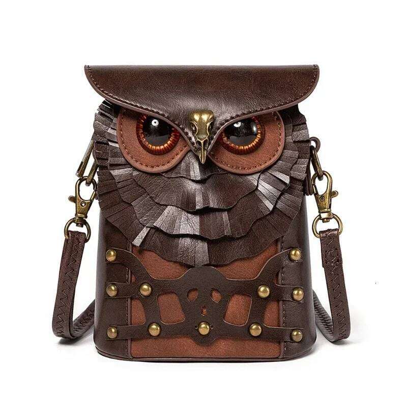 Womens Cartoon Shoulder Bag,Girls PU Leather Crossbody Bag,Coin Purse Medieval Steampunk Owl Bag For Daily Travel