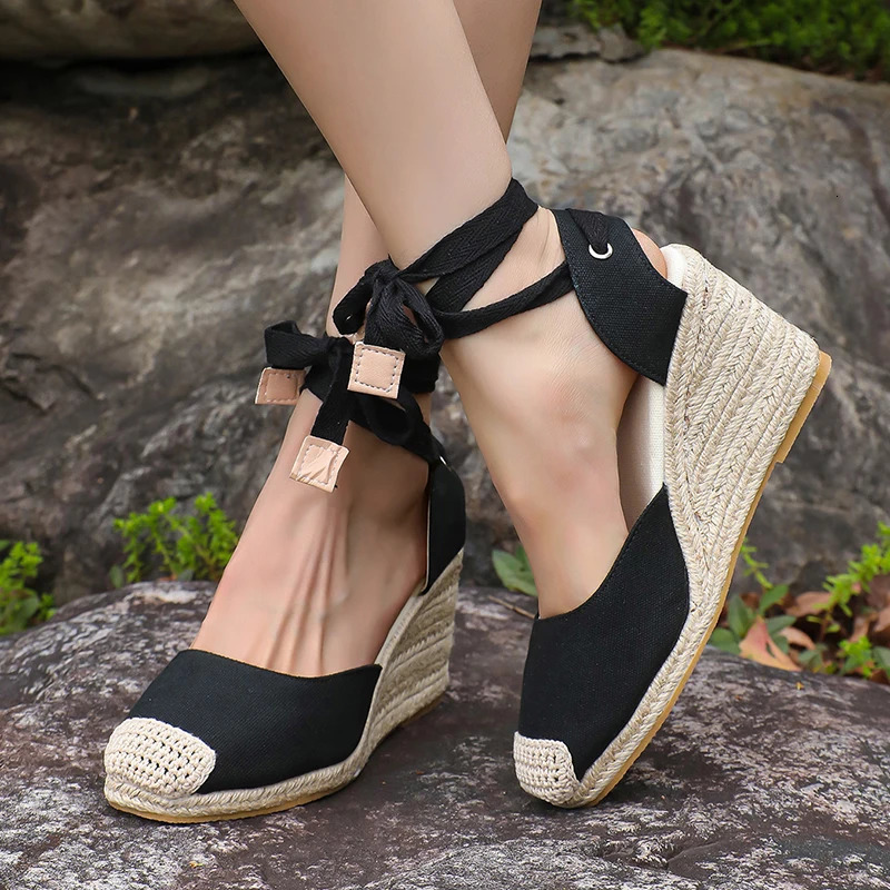 Ankle Lace Up Wedges Sandals Women Summer Closed Toe Espadrille Platform Sandles Woman High Heels Gladiator Sandalias Mujer 43 250605