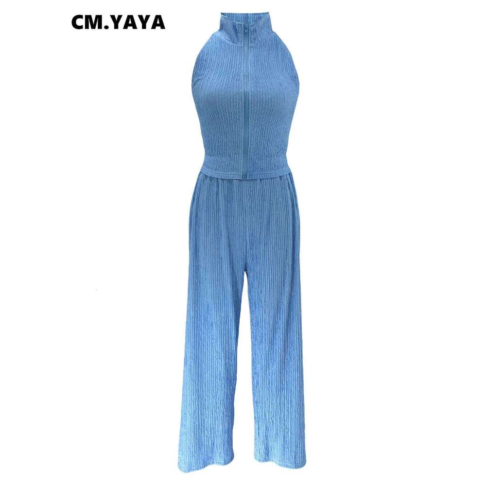 CM.YAYA Fashion Women's Set Sleeveless Tank Top and Wide Leg Pants Suits 2025 Summer Street Two 2 Piece Sets Outfits Tracksuit
