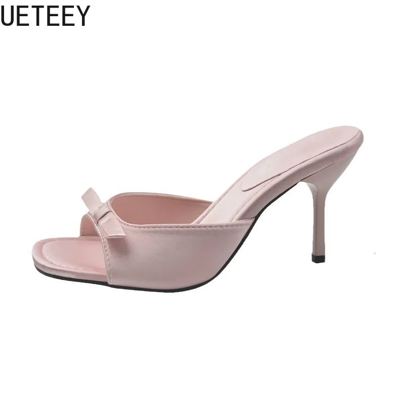 Style Party Dress Women Slippers Shoes Fashion Butterfly-knot Summer Open Toe High Heel Ladies Slides Shoes 250605