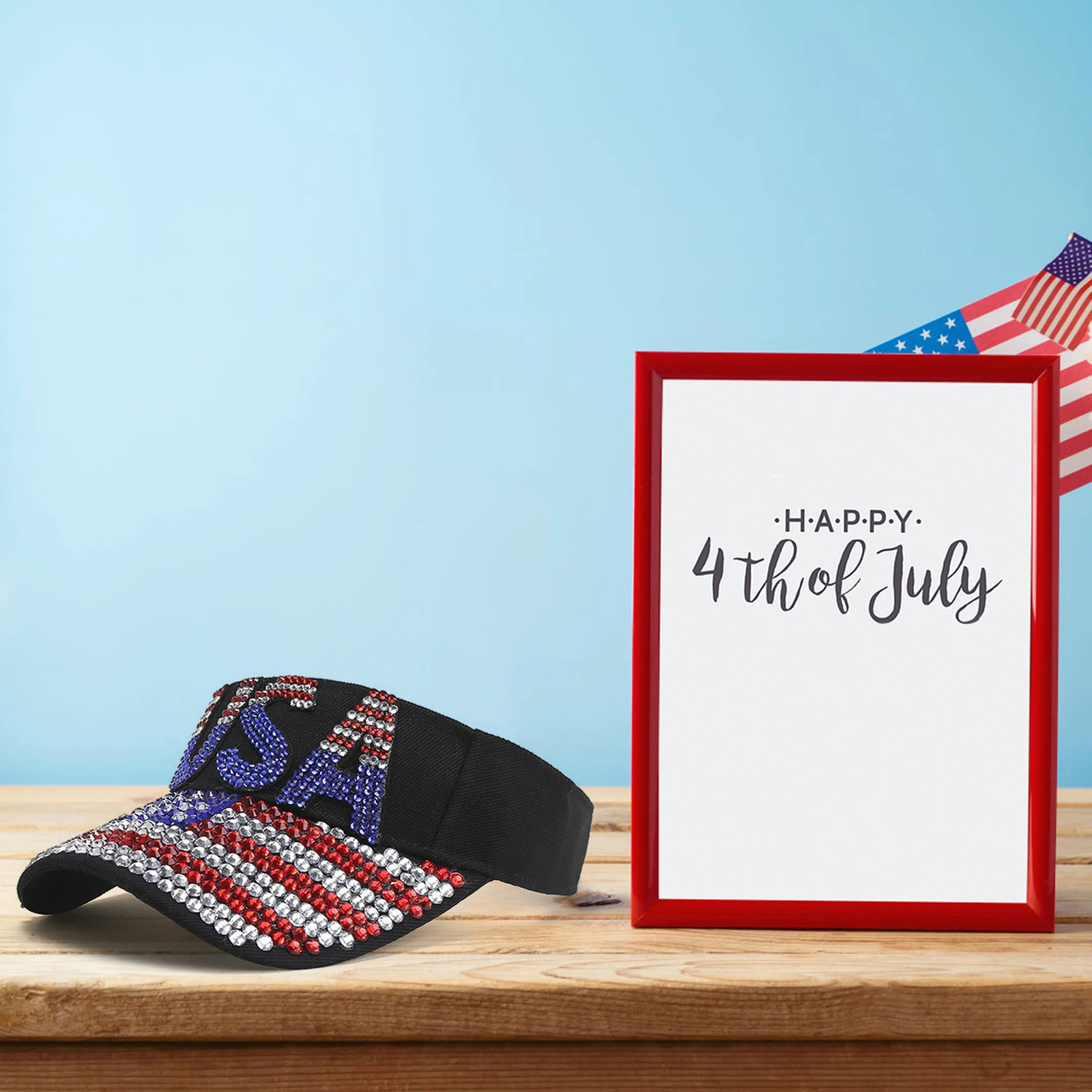 Stylish Women s Rhinestone Embellished Patriotic Sun Visor with Letter Stripe n for Outdoor Sports and Beach Activities 250603